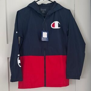 Champion Two-Tone Hooded Jacket in Navy and Red